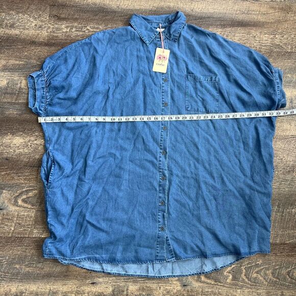 Entro Women's 100% Tencel "Denim" Mini Dress Blue Size Small Oversized Pockets - Picture 11 of 12